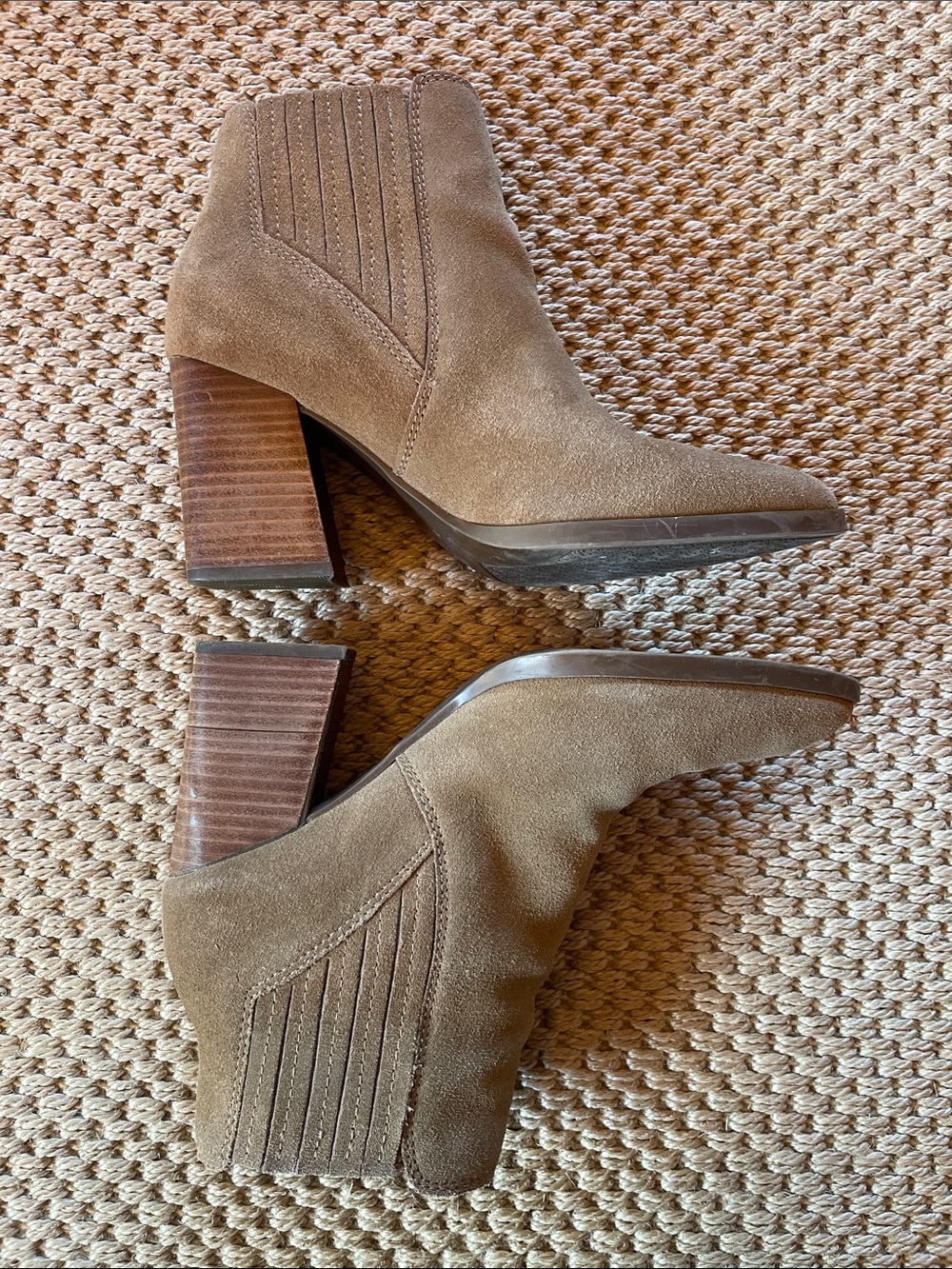 Marc Fisher | Women's Taupe Suede Ankle Boots - Block Heel Chelsea Style